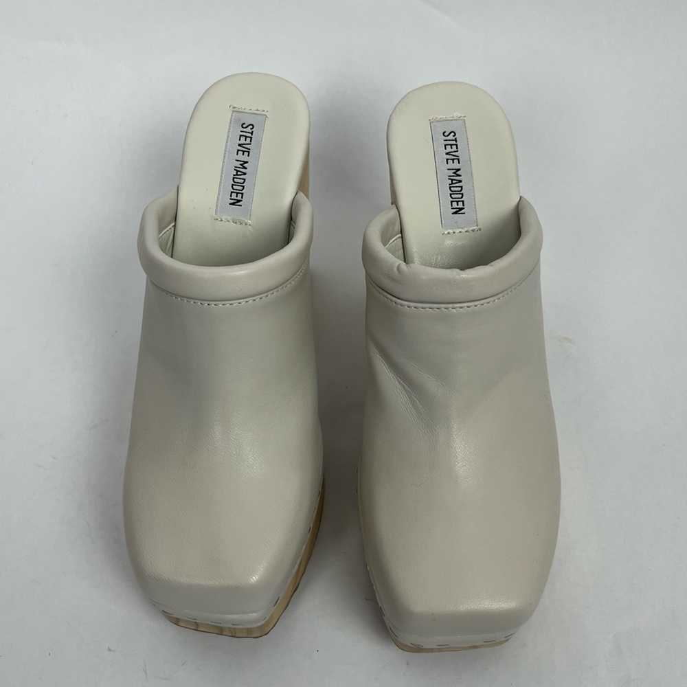 Steve Madden Cream Leather Clog Mules - Picture 4 of 9